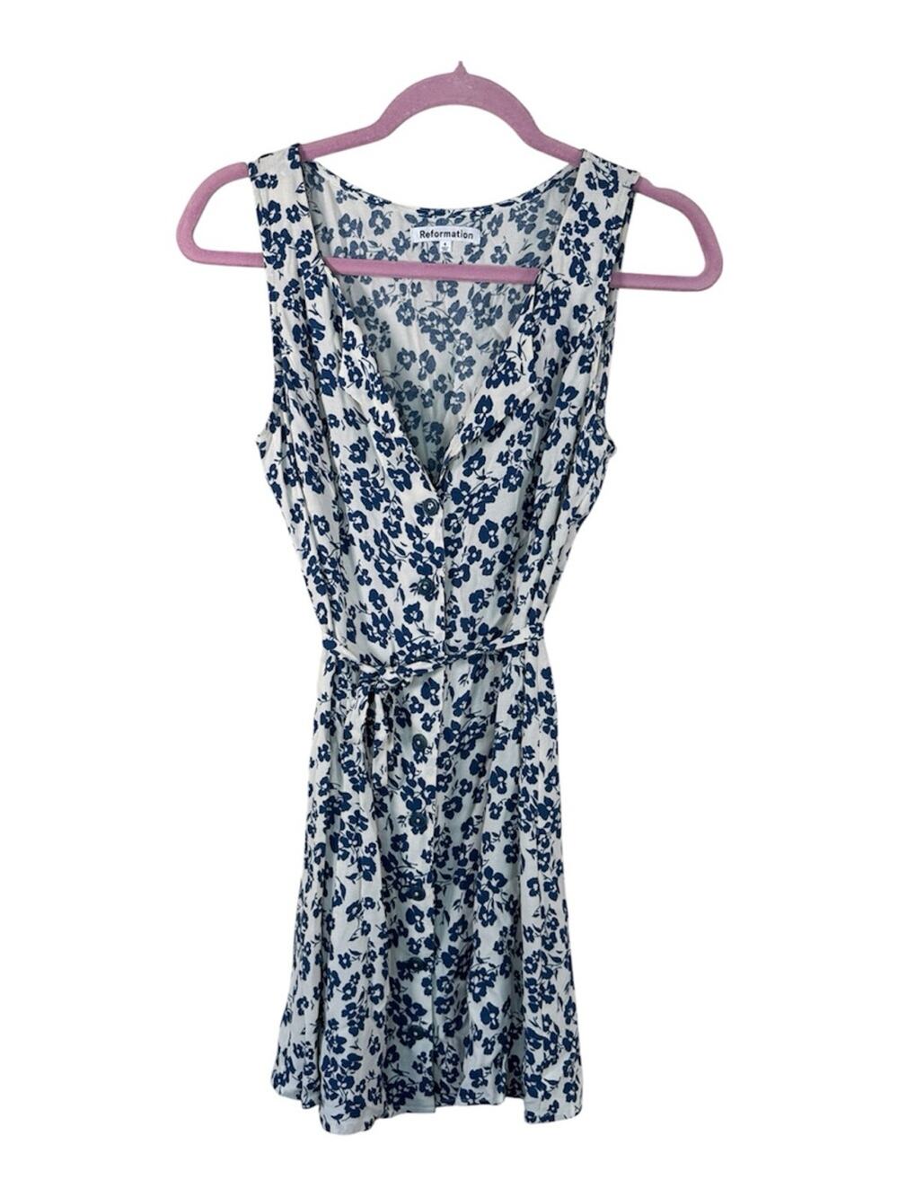 Reformation Blue White Floral Mini Dress Womens 4 Casual Summer Luxury Classic